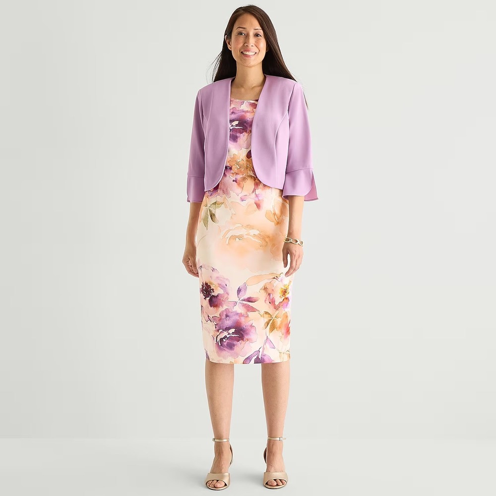 MSRP $94 Maya Brooke Womens 2 Piece Sz 6 Lavender Cream Floral Jacket Dress